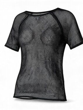 Suzy Shier Black Mesh Short Sleeve Top